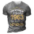 April 1963 Birthday Life Begins In April 1963 V2 3D Print Casual Tshirt Grey