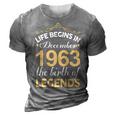 December 1963 Birthday Life Begins In December 1963 V2 3D Print Casual Tshirt Grey