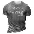 Hello 17Th Birthday For Girls Boy 17 Years Old Bday Seventeen 3D Print Casual Tshirt Grey