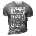 January 1937 Birthday Life Begins In January 1937 3D Print Casual Tshirt Grey