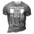 June 1963 Birthday Life Begins In June 1963 3D Print Casual Tshirt Grey