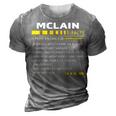 Mclain Name Gift Mclain Facts 3D Print Casual Tshirt Grey