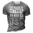 October 1963 Birthday Life Begins In October 1963 3D Print Casual Tshirt Grey