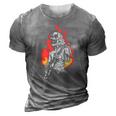Skeleton Playing Electric Guitar Flames Rock Music 3D Print Casual Tshirt Grey