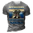Vintage Veteran Mom My Heroes Dont Wear Capes Army Boots T-Shirt 3D Print Casual Tshirt Grey