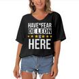 Have No Fear De Leon Is Here Name Women's Bat Sleeves V-Neck Blouse