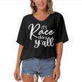 Its Race Day Yall Car Racing Funny Race Day Women's Bat Sleeves V-Neck Blouse