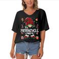 Motorcycle Gnome Buffalo Plaid Red 460 Shirt Women's Bat Sleeves V-Neck Blouse