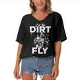 Motorcycle Let The Dirt Fly Dirtbike 494 Shirt Women's Bat Sleeves V-Neck Blouse