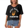 Music Makes It All Better 761 Shirt Women's Bat Sleeves V-Neck Blouse