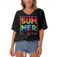 Summer Vibes Tie Dye Hello Summer Vacation Women's Bat Sleeves V-Neck Blouse