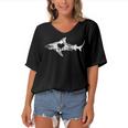 Vintage Shark Silhouette Hammerhead Shark Tiger Shark Heart 158 Trending Shirt Women's Bat Sleeves V-Neck Blouse