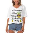 A Pineapple A Day Keeps The Worries Away Funny Pineapple Gift Pineapple Lover Women's Bat Sleeves V-Neck Blouse