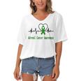 Adrenal Cancer Awareness Heartbeat Green Ribbon Adrenal Cancer Adrenal Cancer Awareness Women's Bat Sleeves V-Neck Blouse