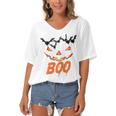 Boo Scary Pumpkin Face Women's Bat Sleeves V-Neck Blouse