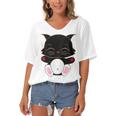 Cat Cut Cat Cat Lovers Black Cat Funny Cat Birthday Cat Gift Cat Danger Kitty V2 Women's Bat Sleeves V-Neck Blouse