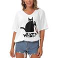 Cat What Murderous Black Cat With Knife Women's Bat Sleeves V-Neck Blouse