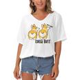 Corgi Set Sticker Design Funny Corgi Set Stickers Women's Bat Sleeves V-Neck Blouse