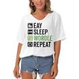 Eat Eat Sleep Wordle Repeat Wordle Lover Wordle Addict Women's Bat Sleeves V-Neck Blouse