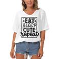 Eat Sleep Cute Repeat Graphic Design For Babys Women's Bat Sleeves V-Neck Blouse