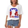 Funny Ultra Maga Gift For Americans Trump Biden Lover Women's Bat Sleeves V-Neck Blouse