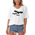 Halloween Scary Vampire Bats Pattern Women's Bat Sleeves V-Neck Blouse