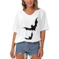 Halloween Two Bats Pattern Women's Bat Sleeves V-Neck Blouse