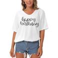 Happy Birthday Text Design Women's Bat Sleeves V-Neck Blouse