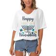 Happy Hanukkah Chanukah Pajama 893 Shirt Women's Bat Sleeves V-Neck Blouse