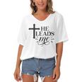 He Leads Me V2 Women's Bat Sleeves V-Neck Blouse