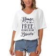 Home Of The Free Because Of The Brave 4Th Of July Patriotic Women's Bat Sleeves V-Neck Blouse