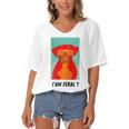 I Am Feral Coll Red Dog Women's Bat Sleeves V-Neck Blouse