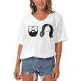 Man With Beard And Glasses With Woman Wavy Hair Women's Bat Sleeves V-Neck Blouse