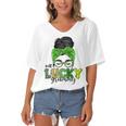 One Lucky Grammy Life Messy Bun St Patricks Day Irish Women's Bat Sleeves V-Neck Blouse