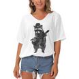 Raccoon Wielding Ukulele Women's Bat Sleeves V-Neck Blouse