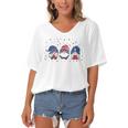 Three Gnomes Celebrating Independence Usa Day 4Th Of July Women's Bat Sleeves V-Neck Blouse