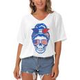 Ultra Maga Red White Blue Skull Women's Bat Sleeves V-Neck Blouse