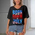 Born On The Fourth Of July 4Th Of July Birthday Patriotic Women's Bat Sleeves V-Neck Blouse