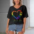 Butterfly Heart Rainbow Love Is Love Lgbt Gay Lesbian Pride Women's Bat Sleeves V-Neck Blouse