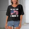 Funny Lawn Mowing Gifts Usa Proud Im Sexy And I Mow It Women's Bat Sleeves V-Neck Blouse
