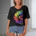 Human Sunflower Lgbt Tie Dye Flag Gay Pride Proud Lgbtq Women's Bat Sleeves V-Neck Blouse