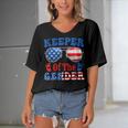 Keeper Of The Gender 4Th Of July Baby Gender Reveal Women's Bat Sleeves V-Neck Blouse
