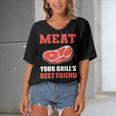 Meat Your Grill’S Best Friend Butcher Chef Cook Bbq Women's Bat Sleeves V-Neck Blouse