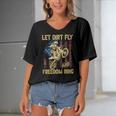 Motorcycle Let Dirt Fly And Freedom Ring Independence Day Women's Bat Sleeves V-Neck Blouse