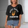 Music Makes It All Better 761 Shirt Women's Bat Sleeves V-Neck Blouse