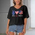 Peace Love America Funny 4Th Of July Sunflower Women's Bat Sleeves V-Neck Blouse