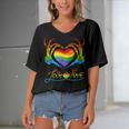 Rainbow Heart Skeleton Love Is Love Lgbt Gay Lesbian Pride Women's Bat Sleeves V-Neck Blouse