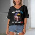 They Hate Us Cuz They Aint Us Bald Eagle Funny 4Th Of July Women's Bat Sleeves V-Neck Blouse