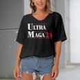 Ultra Maga Retro Style Red And White Text Women's Bat Sleeves V-Neck Blouse