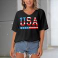 Usa Flag American 4Th Of July Merica America Flag Usa Women's Bat Sleeves V-Neck Blouse